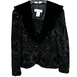 Scott McClintock Vintage Green Sparkle Velvet Collar Shirt Womens Size 10 Black